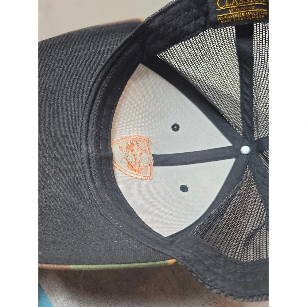 Yupoong The Classics Mens Camo Trucker Hat Orange‎ Shield Logo Snapback Cap